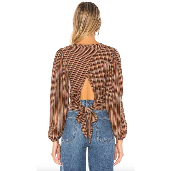 Free People Multicolor Striped V-Neck Blouse, Size XS - Picture 3 of 10